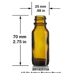 1/2 oz Amber Boston Round Bottle 18-400 | 25 Pack<Jar Store Online