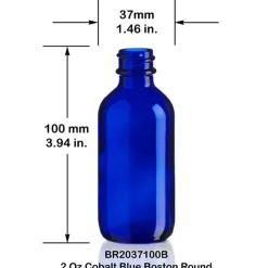 2 oz Cobalt Blue Boston Round Bottle 20-400 | 18 Pack<Jar Store Online
