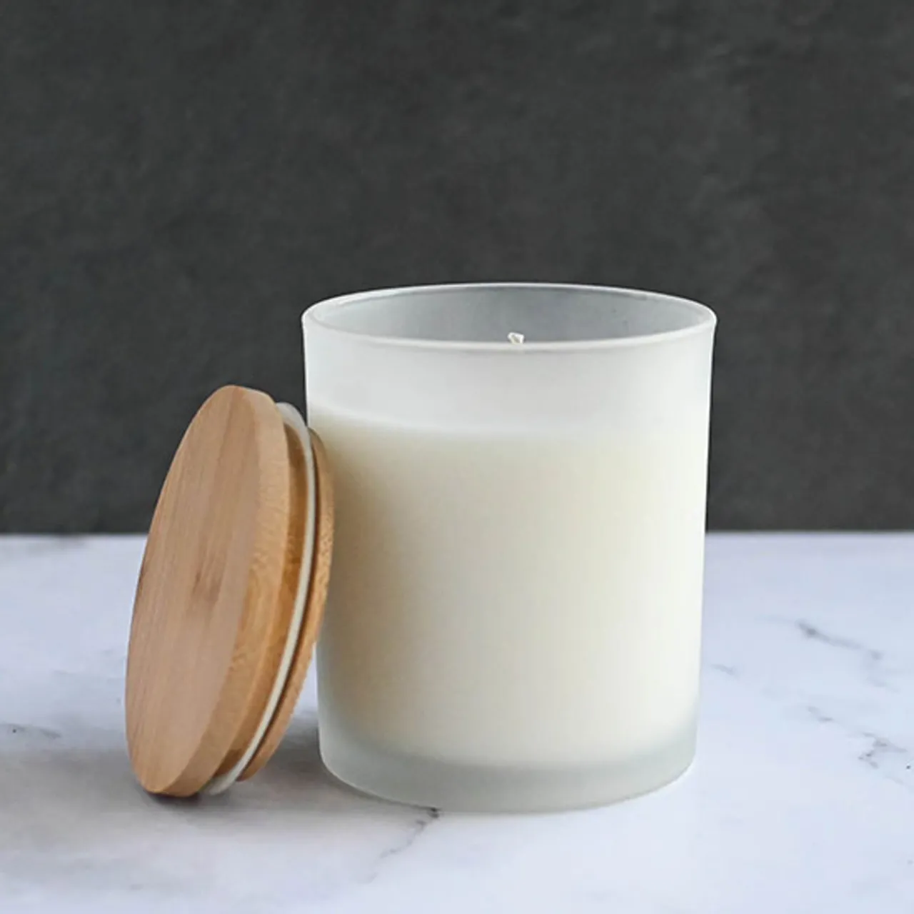 Frosted White Colored Candle Jar 14.5 oz with Bamboo Lid | 12 Pack<Jar Store Clearance